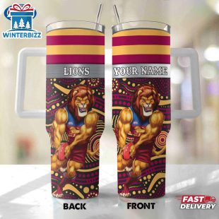Custom Name Brisbane Lions AFL Mascot Tumbler 40Oz Handle