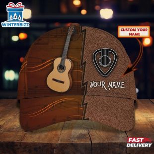 Custom Name Brown Guitar Baseball Cap Gift For Adults