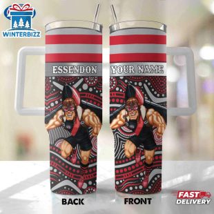 Custom Name Essendon AFL Mascot Tumbler 40Oz Handle