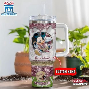 Custom Name Florida State Seminoles NCAA Mickey Mouse Tumbler 40Oz Handle