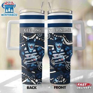 Custom Name Geelong Cats AFL Mascot Tumbler 40Oz Handle
