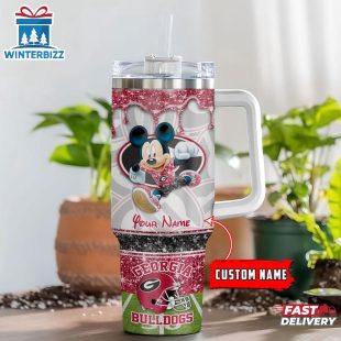 Custom Name Georgia Bulldogs NCAA Mickey Mouse Tumbler 40Oz Handle