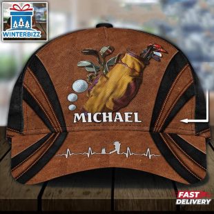 Custom Name Golf Brown Pattern Baseball Cap Gift For Adults