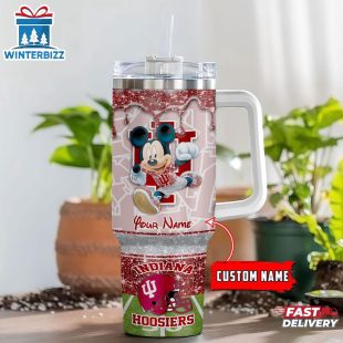 Custom Name Indiana Hoosiers NCAA Mickey Mouse Tumbler 40Oz Handle