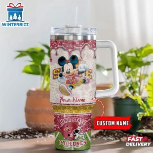 Custom Name Iowa State Cyclones NCAA Mickey Mouse Tumbler 40Oz Handle