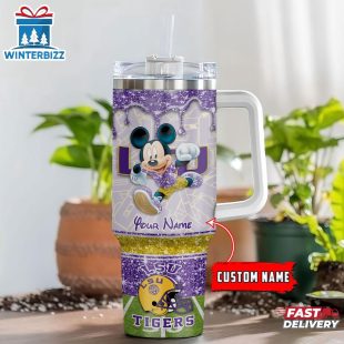Custom Name LSU Tigers NCAA Mickey Mouse Tumbler 40Oz Handle