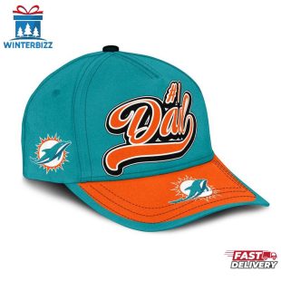 Custom Name Miami Dolphins #1 Dad Father's Day Classic Baseball Cap
