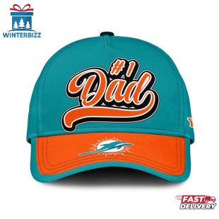 Custom Name Miami Dolphins #1 Dad Father's Day Classic Baseball Cap