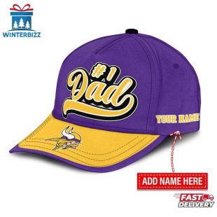 Custom Name Minnesota Vikings #1 Dad Father's Day Classic Baseball Cap