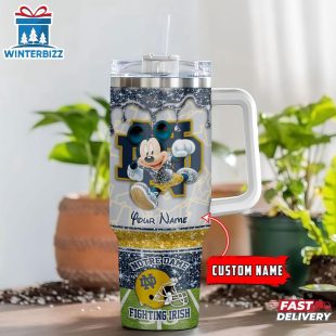 Custom Name Notre Dame Fighting Irish NCAA Mickey Mouse Tumbler 40Oz Handle