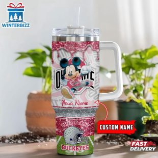 Custom Name Ohio State Buckeyes NCAA Mickey Mouse Tumbler 40Oz Handle