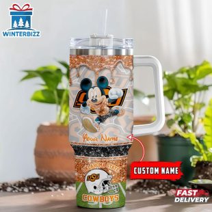 Custom Name Oklahoma State Cowboys NCAA Mickey Mouse Tumbler 40Oz Handle