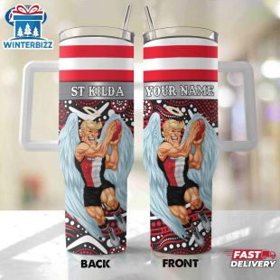 Custom Name St Kilda AFL Mascot Tumbler 40Oz Handle