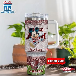 Custom Name Texas A&M Aggies NCAA Mickey Mouse Tumbler 40Oz Handle
