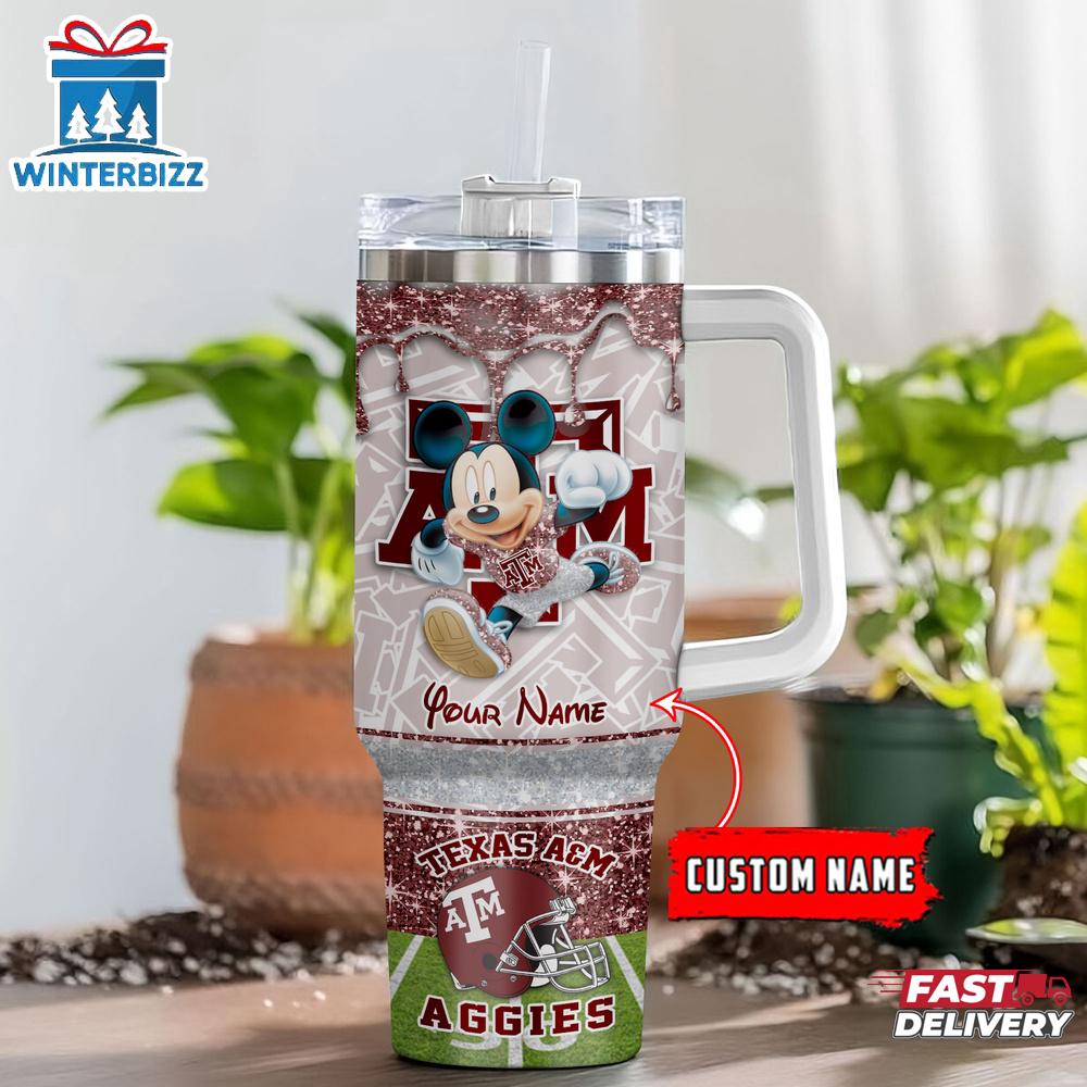 Custom Name Texas A&M Aggies NCAA Mickey Mouse Tumbler 40Oz Handle Custom Name Texas A&M Aggies NCAA Mickey Mouse Tumbler 40Oz Handle