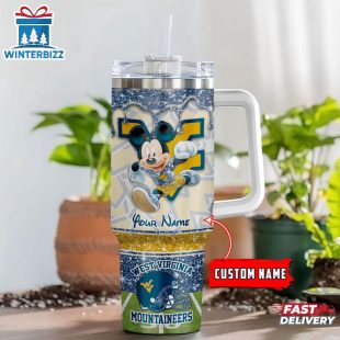 Custom Name West Virginia Mountaineers NCAA Mickey Mouse Tumbler 40Oz Handle