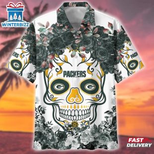 Green Bay Packers NFL Flower Skull Hawaiian Shirt For Fans