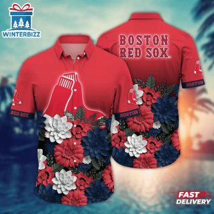 Boston Red Sox Bold Blossom Fade Summer Hawaiian Shirt