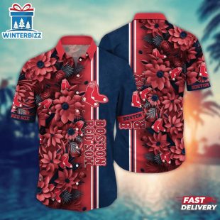 Boston Red Sox Bold Midnight Blooms Summer Hawaiian Shirt