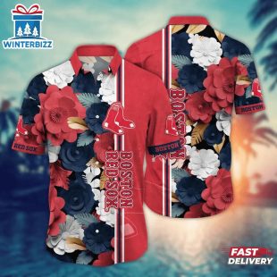 Boston Red Sox Classic Floral Stripe Summer Hawaiian Shirt