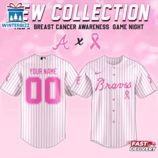 Custom Name And Number Atlanta Braves MLB X Breast Cancer Awareness Month Baseball Jersey For Fans