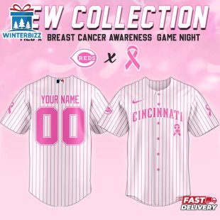 Custom Name And Number Cincinnati Reds MLB X Breast Cancer Awareness Month Baseball Jersey For Fans