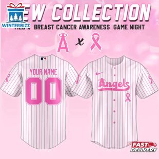 Custom Name And Number Los Angeles Angels MLB X Breast Cancer Awareness Month Baseball Jersey For Fans