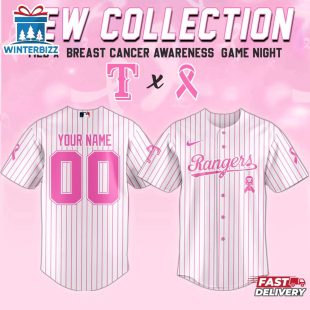 Custom Name And Number Texas Rangers MLB X Breast Cancer Awareness Month Baseball Jersey For Fans