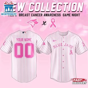 Custom Name And Number Toronto Blue Jays MLB X Breast Cancer Awareness Month Baseball Jersey For Fans