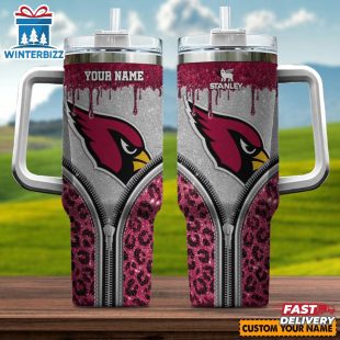 Custom Name Arizona Cardinals Leopard Stainless Steel Tumbler 40Oz With Handle