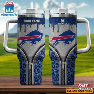 Custom Name Buffalo Bills Leopard Stainless Steel Tumbler 40Oz With Handle
