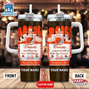 Custom Name Cleveland Browns NFL Kings Of Football Stainless Steel Tumbler 40Oz With Handle