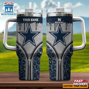 Custom Name Dallas Cowboys Leopard Stainless Steel Tumbler 40Oz With Handle