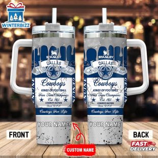 Custom Name Dallas Cowboys NFL Kings Of Football Stainless Steel Tumbler 40Oz With Handle