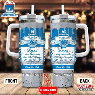 Custom Name Detroit Lions NFL Kings Of Football Stainless Steel Tumbler 40Oz With Handle