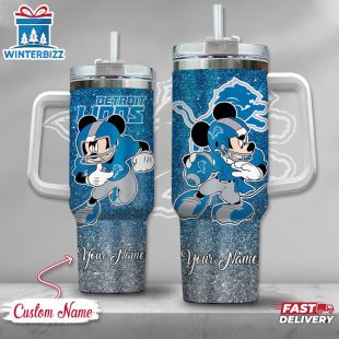 Custom Name Detroit Lions NFL Mickey Mouse Stainless Steel Tumbler 40Oz With Handle