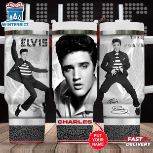 Custom Name Elvis Presley Pattern Tumbler 40Oz Handle For Fans