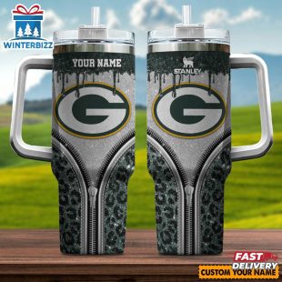 Custom Name Green Bay Packers Leopard Stainless Steel Tumbler 40Oz With Handle
