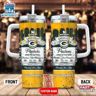 Custom Name Green Bay Packers NFL Kings Of Football Stainless Steel Tumbler 40Oz With Handle