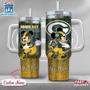 Custom Name Green Bay Packers NFL Mickey Mouse Stainless Steel Tumbler 40Oz With Handle