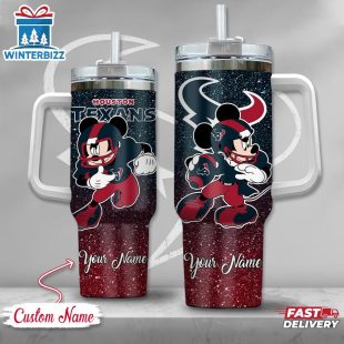 Custom Name Houston Texans NFL Mickey Mouse Stainless Steel Tumbler 40Oz With Handle