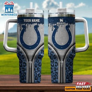 Custom Name Indianapolis Colts Leopard Stainless Steel Tumbler 40Oz With Handle