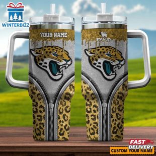 Custom Name Jacksonville Jaguars Leopard Stainless Steel Tumbler 40Oz With Handle