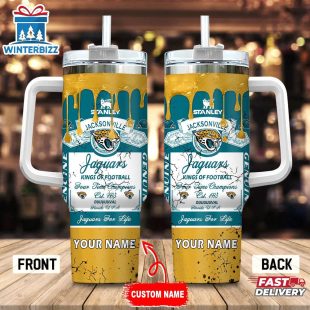 Custom Name Jacksonville Jaguars NFL Kings Of Football Stainless Steel Tumbler 40Oz With Handle