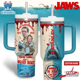 Custom Name Jaws Movies Tumbler 40Oz Handle For Fans
