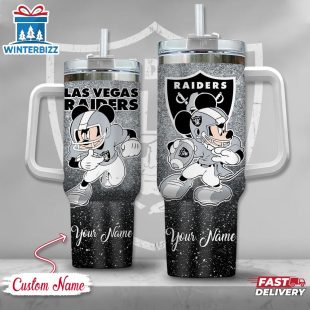 Custom Name Las Vegas Raiders NFL Mickey Mouse Stainless Steel Tumbler 40Oz With Handle