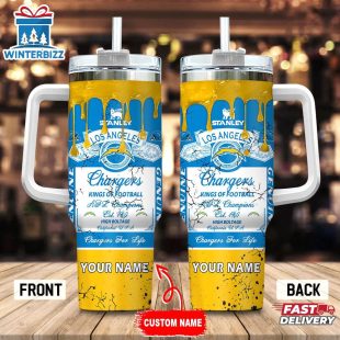 Custom Name Los Angeles Chargers NFL Kings Of Football Stainless Steel Tumbler 40Oz With Handle