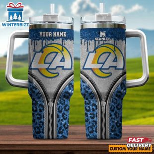 Custom Name Los Angeles Rams Leopard Stainless Steel Tumbler 40Oz With Handle