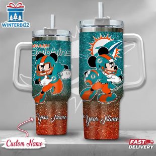 Custom Name Miami Dolphins NFL Mickey Mouse Stainless Steel Tumbler 40Oz With Handle