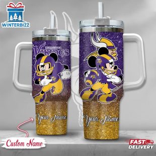 Custom Name Minnesota Vikings NFL Mickey Mouse Stainless Steel Tumbler 40Oz With Handle
